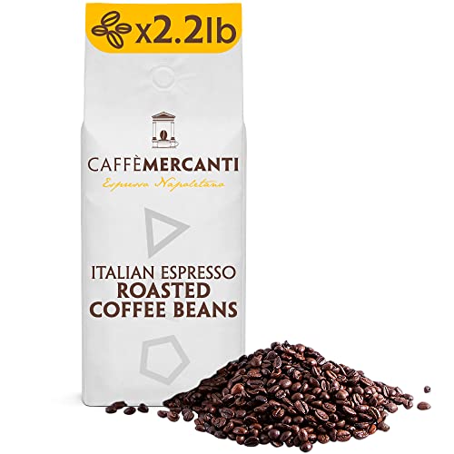 Caffe Mercanti Oro Italian Roast Coffee Whole Beans - 2.2lb Bag - Fresh Roasted Napoli Italiano Caffe - Oro: the Perfect Boost to Feel More Energized - Non-GMO