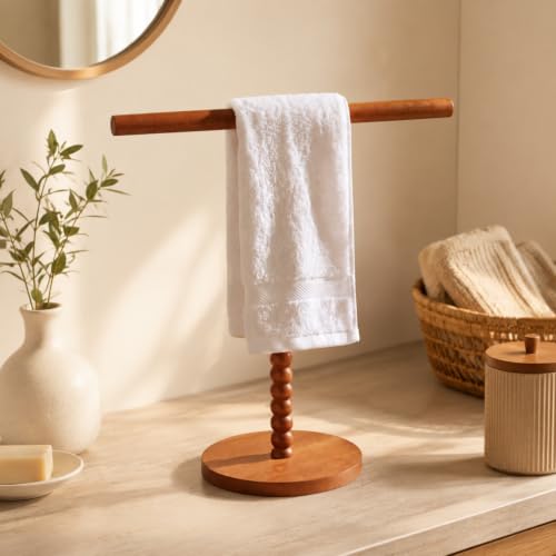 Rustic Wood Hand Towel Holder T-Shape Waterproof Countertop Towel Rack