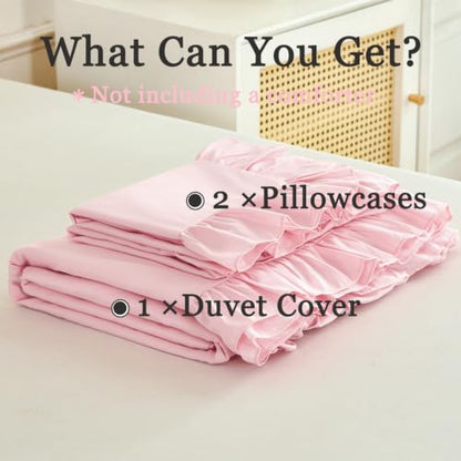 Pink Ruffle Twin Duvet Cover Set for Girls - Soft Polyester Bedding