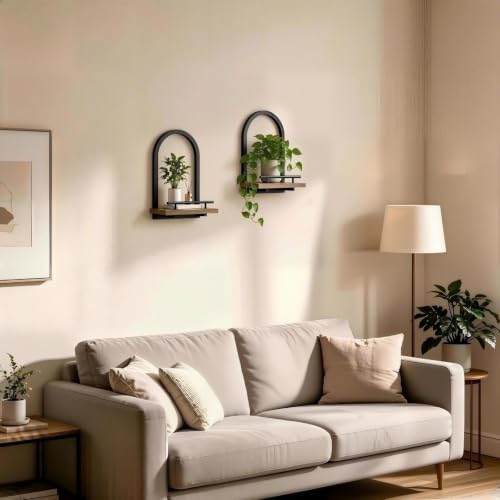 Floating Wall Shelf with Safety Rail for Plants & Decor