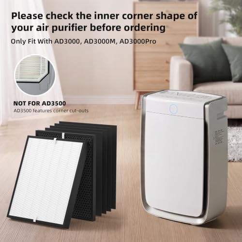 2 Sets Replacement Air Purifier Filters for AD3000/AD3000M/AD3000Pro - Includes 2 Main, 2 Carbon & 4 Pre-Filters