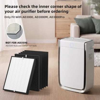 2 Sets Replacement Air Purifier Filters for AD3000/AD3000M/AD3000Pro - Includes 2 Main, 2 Carbon & 4 Pre-Filters