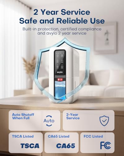 Avylo Dehumidifier for Bedroom 70oz Tank Auto Shut Off Anti-Frost System White