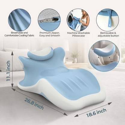 27° Angled Wedge Pillow Support for Neck Back Waist Sky Blue & White