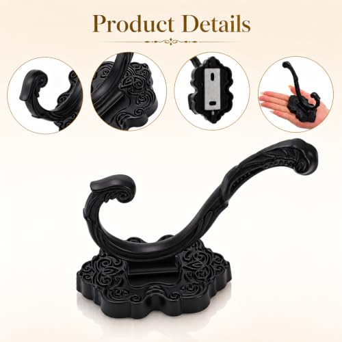Vintage Black Coat Hook Set - 4 Heavy Duty Wall Hooks for Organizing