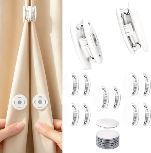 Magnetic Curtain Closure Clips with Adhesive Metal Patches - No Drill