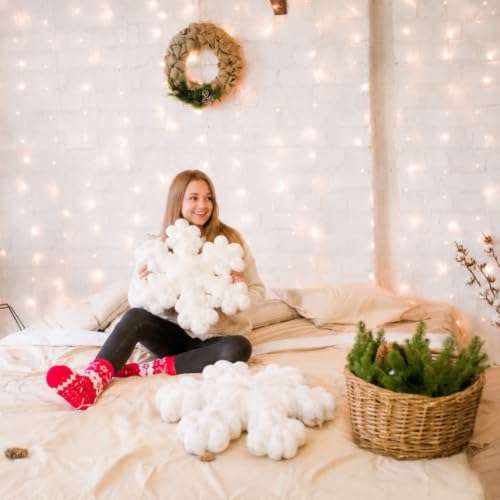 Christmas Snowflake Throw Pillows - White Plush Decorative Cushions, 19.7 Inches, Set of 2