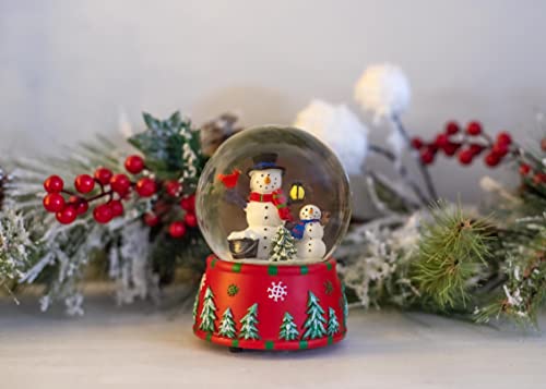 Christmas Snow Globe with Frosty the Snowman and Cardinal Figurine - Holiday Tabletop Decor