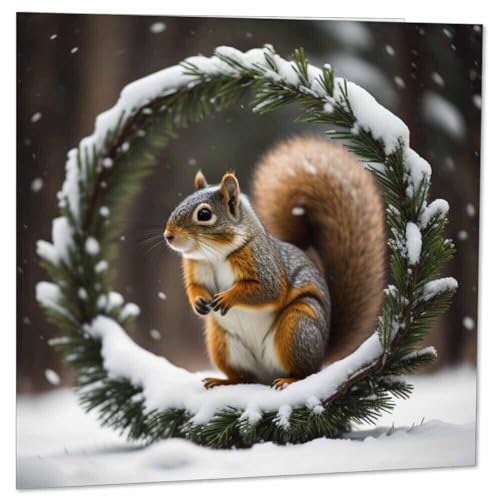 Christmas Card - Purple Fox Squirrel Holiday Greeting Card 145x145mm