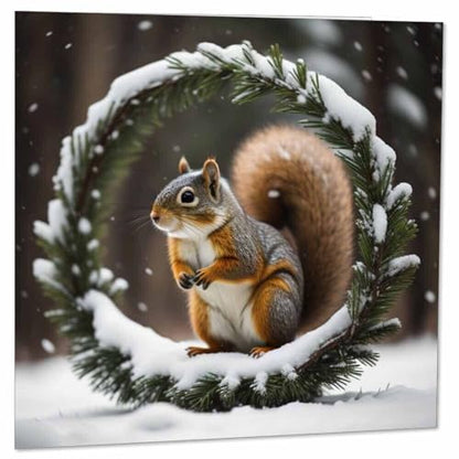 Christmas Card - Purple Fox Squirrel Holiday Greeting Card 145x145mm