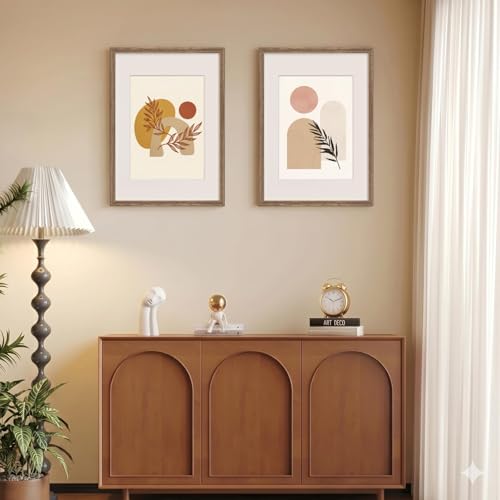 KINKINK 2 Pack Rustic Brown A2 Wooden Picture Frames - Solid Wood Wall Art