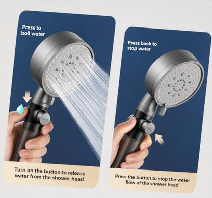 Black Filtered Handheld Shower Head with 5 Spray Modes - High Pressure Chrome Finish