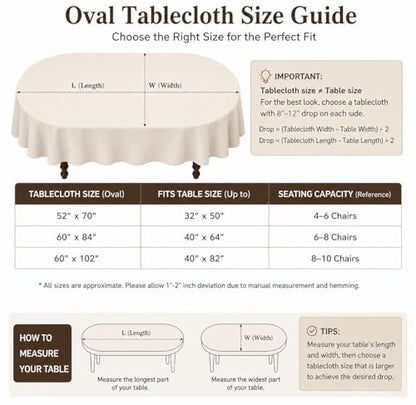 Laolitou Checkered Oval Tablecloth - Beige Washable Cotton Linen Gingham 60x84 Inch with Tassels - Oval Variation