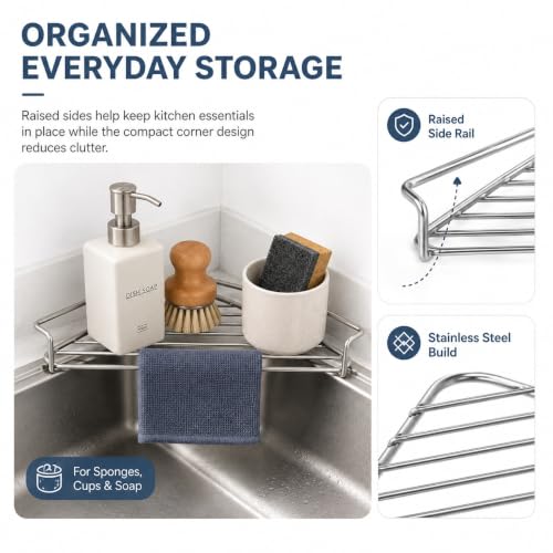 Stainless Steel Corner Sink Shelf - Triangular Kitchen Organizer 1Pcs