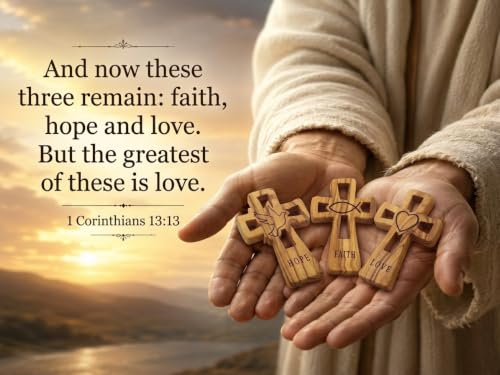 Set of 3 Olive Wood Christian Crosses Faith Hope Love Hand Carved Bethlehem
