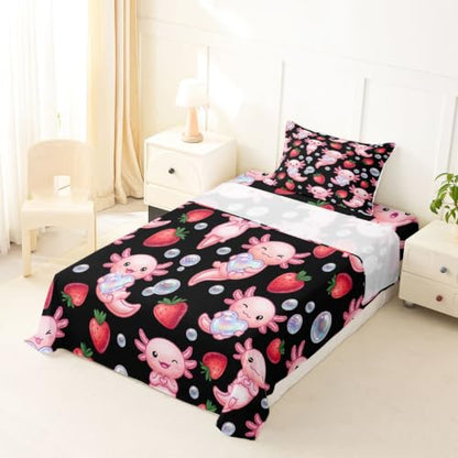 Kids Twin Bed Sheets Set with Deep Pockets - Black Pink Red - 3Pcs