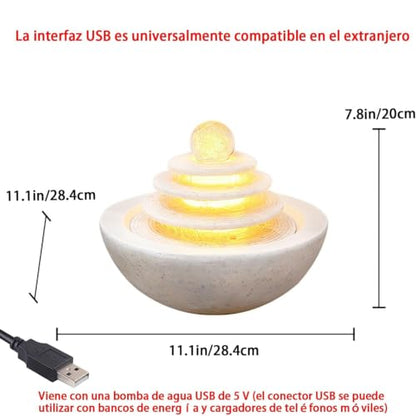 Indoor Water Fountain with LED Lights, Desktop Waterfall, Polyresin Relaxation Decor