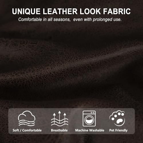 Leather Look Recliner Couch Cover 8-Piece Set for 3 Seater - Coffee Brown
