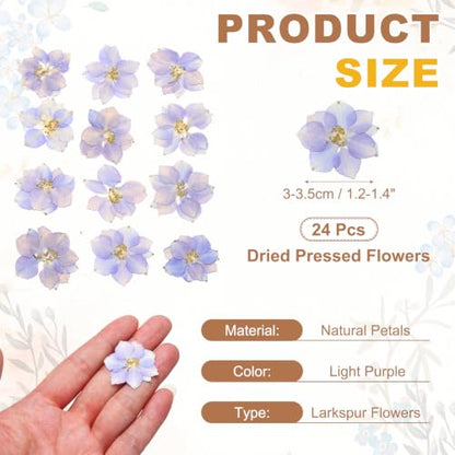 Pressed Dried Flowers for Crafts - Light Purple, 24 Pieces