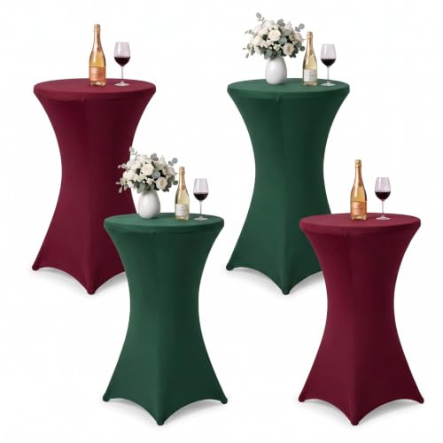 ArtSocket Fitted Cocktail Table Covers 4-Pack - Green & Red, 32 Inch Diameter