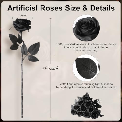 Artificial Silk Roses - Black Bouquet, 10pcs, Realistic Fake Flowers