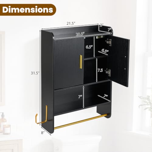 GIANTEX Wall Mounted Bathroom Medicine Cabinet Black - Space-Saving Storage