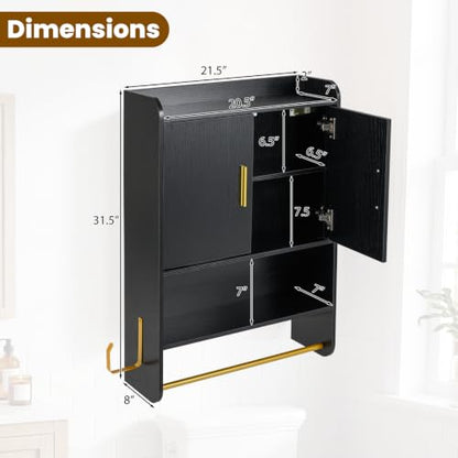 GIANTEX Wall Mounted Bathroom Medicine Cabinet Black - Space-Saving Storage