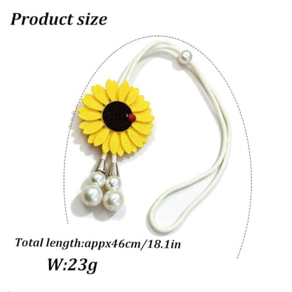 Sunflower Curtain Tiebacks with Ladybug & Pearl - Yellow, Adjustable 2-Pack