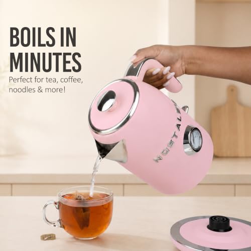 Nostalgia Pink Retro Electric Kettle 1.7L Enamel-Coated Stainless Steel