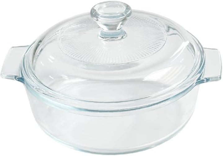 Skiennix Small Tempered Glass Casserole Dish - Round Baking Dish with Lid | 0.8L, Clear