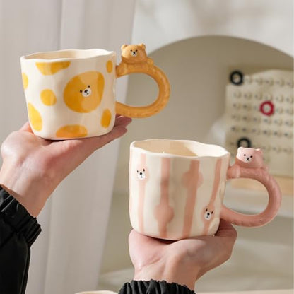 Cute 3D Cartoon Bear Ceramic Mug 11oz - Handmade Animal Coffee Cup Gift