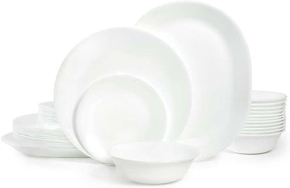 Corelle Vitrelle 38-Piece Dinnerware Set - Chip Resistant, Lightweight Plates & Bowls in Winter Frost White