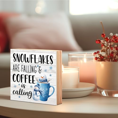 Snowflakes Are Falling and Coffee Is Calling Wooden Sign - Christmas Winter Decor, Funny Holiday Gift for Coffee Lovers