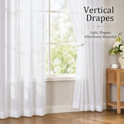 White Sheer Curtains 84 Inch Long for Living Room, 2 Panels - Pack of 2