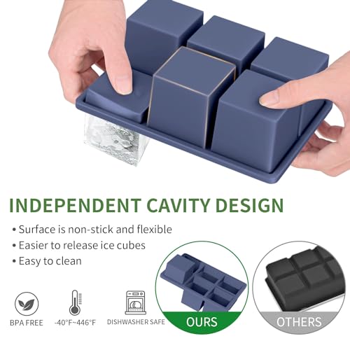 Large Ice Cube Tray for Whiskey: FDDBI Big Square Ice Cube Maker for Cocktail - 3Pack Silicone Old Fashioned Ice Cube Trays - 2inch Huge Cubed Ice Trays for Whisky