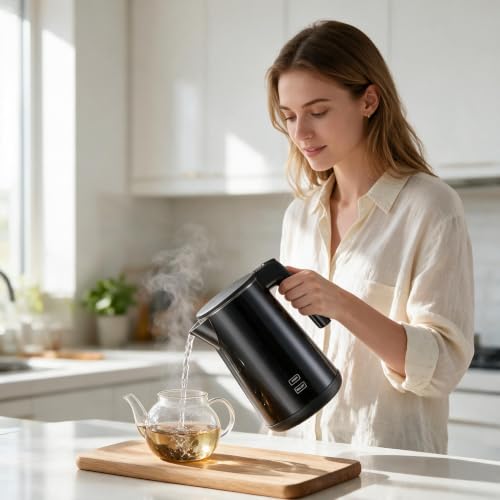 Electric Kettle with Adjustable Temperature 1200W Rapid Boil Water Heater Black