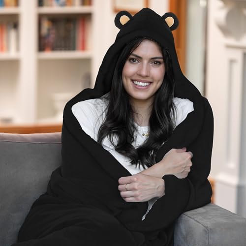 Black Mama Bear Wearable Blanket - Cozy Throw for Women, Birthday Gift