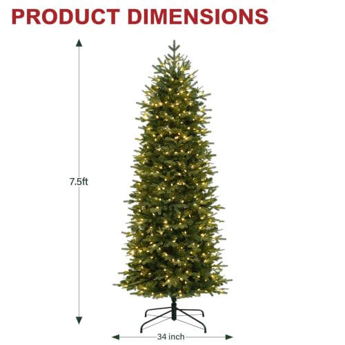 7.5 Ft Slim Prelit Christmas Tree with 400 Warm White LEDs - Green