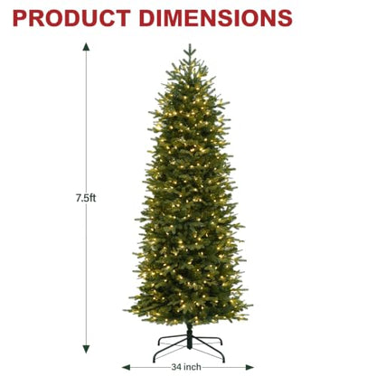 7.5 Ft Slim Prelit Christmas Tree with 400 Warm White LEDs - Green