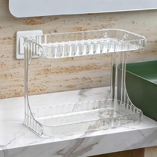 Small Bathroom Counter Organizer with 2 Layers, Waterproof Makeup and Skincare Storage Shelf