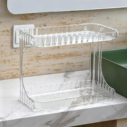 Small Bathroom Counter Organizer with 2 Layers, Waterproof Makeup and Skincare Storage Shelf