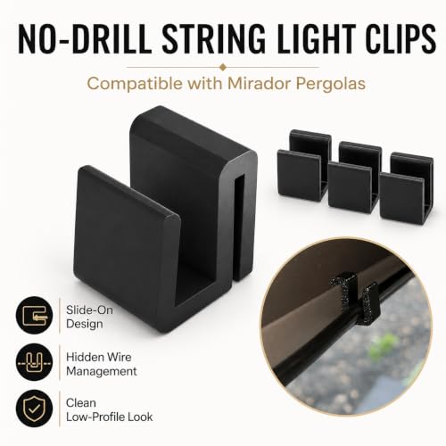 Outdoor String Light Clips for Pergolas - No Drill Wire Management Hooks, Black, 30 Pack
