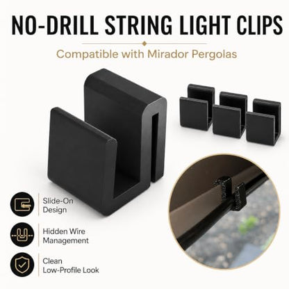 Outdoor String Light Clips for Pergolas - No Drill Wire Management Hooks, Black, 30 Pack