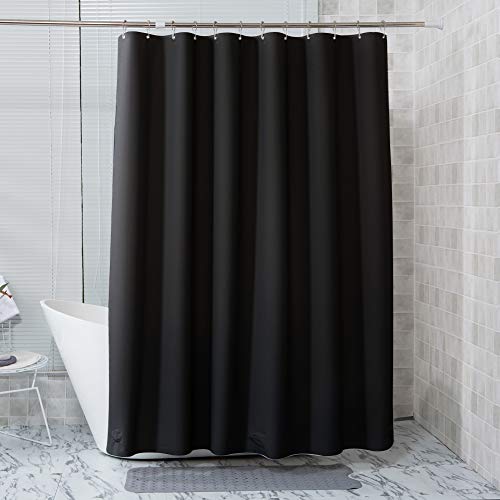 AmazerBath Plastic Shower Curtain, 72 x 84 Inches PEVA Shower Curtain with Heavy Duty Clear Stones and Grommet Holes, Waterproof Thick Bathroom Plastic Shower Curtains-Black