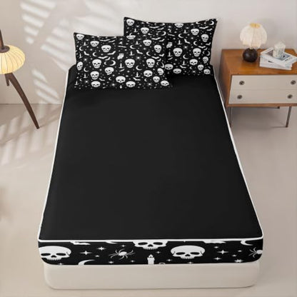 Halloween Gothic Skull Zipper Bedding Set for Kids Full Size Ghost White Variation