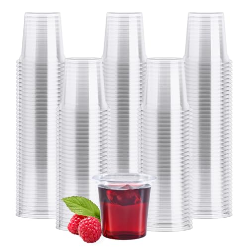 JOLLY CHEF 500 Pack Plastic Shot Glasses, 1 oz Clear Disposable Jelly Cups Reusable Perfect for Wine Tasting, Whiskey, Food Samples, Halloween, Thanksgiving Party, Wedding, Christmas