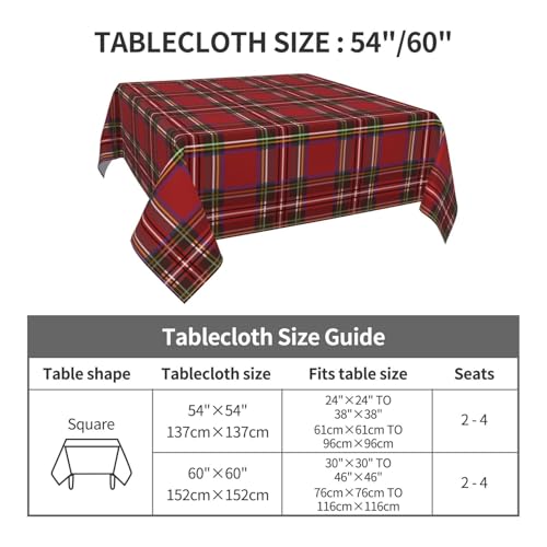 Christmas Square Tablecloth 52 Inch Red Buffalo Plaid Holiday Decor - Winter Home & Party