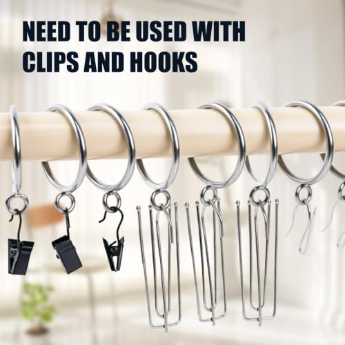 Silver 1 Inch Metal Curtain Rings with Eyelets - 40 Pack, Durable & Smooth Gliding