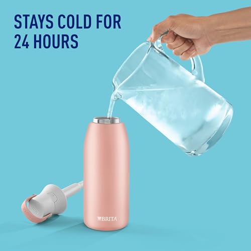 Brita Stainless Steel Premium Filtering Water Bottle, BPA-Free, Reusable, Insulated, Replaces 300 Plastic Water Bottles, Filter Lasts 2 Months or 40 Gallons, Includes 1 Filter, Rose - 32 oz.