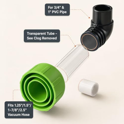 HVAC Drain Line Vacuum Adapter for Unclogging Condensate Lines - Universal